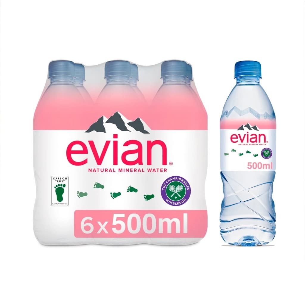 Evian Natural Mineral Water 500ML. Pack 6