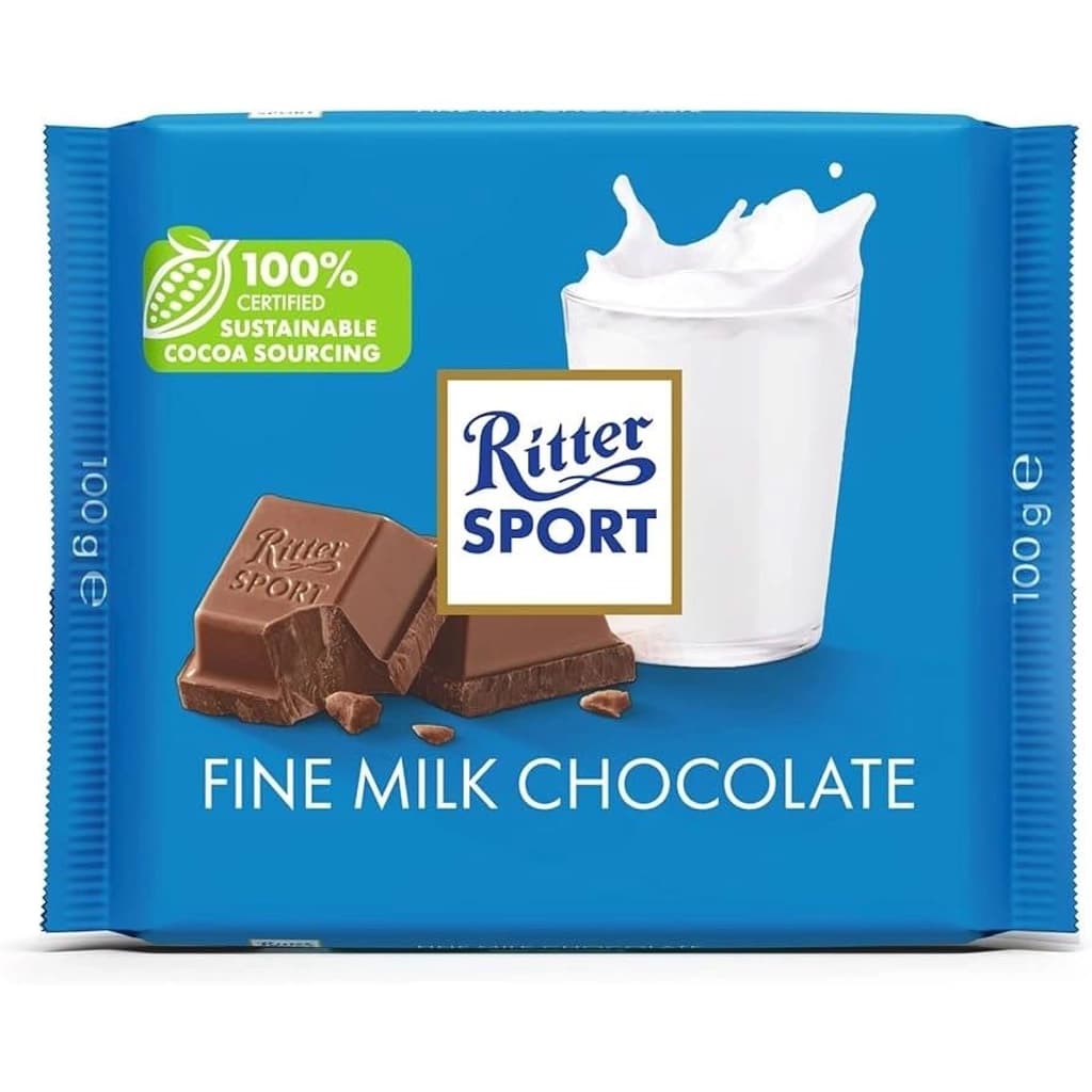 RITTER SPORT FINE MILK CHOCOLATE100G.