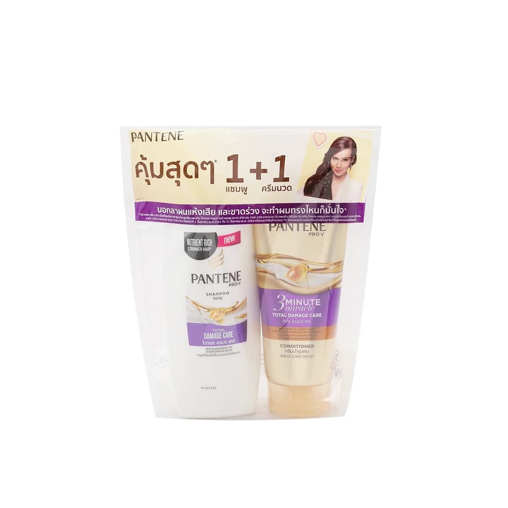 Pantene Pro-V Total Damage Care Shampoo 410ML. + 3 Minute Miracle Hair Fall Control Hair Conditioner 300ML.