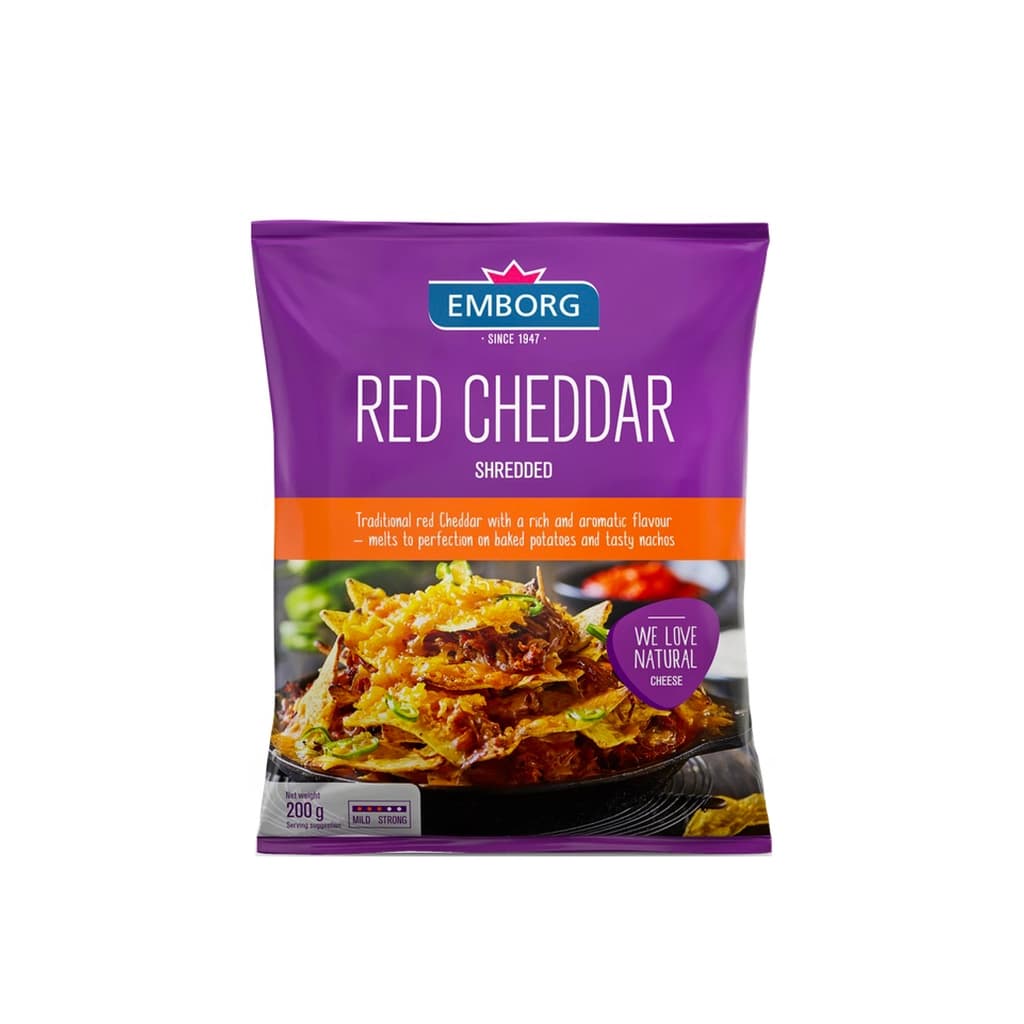 Eemborg Red Cheddar Shredded Cheese 200G.