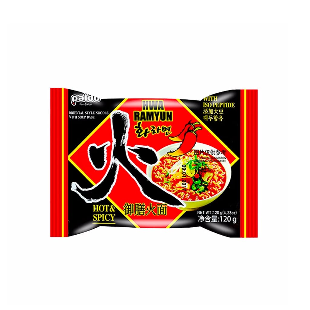 Paldo Hwa Ramyun Noodle With Soy Peptide Hot & Spicy 120G.
