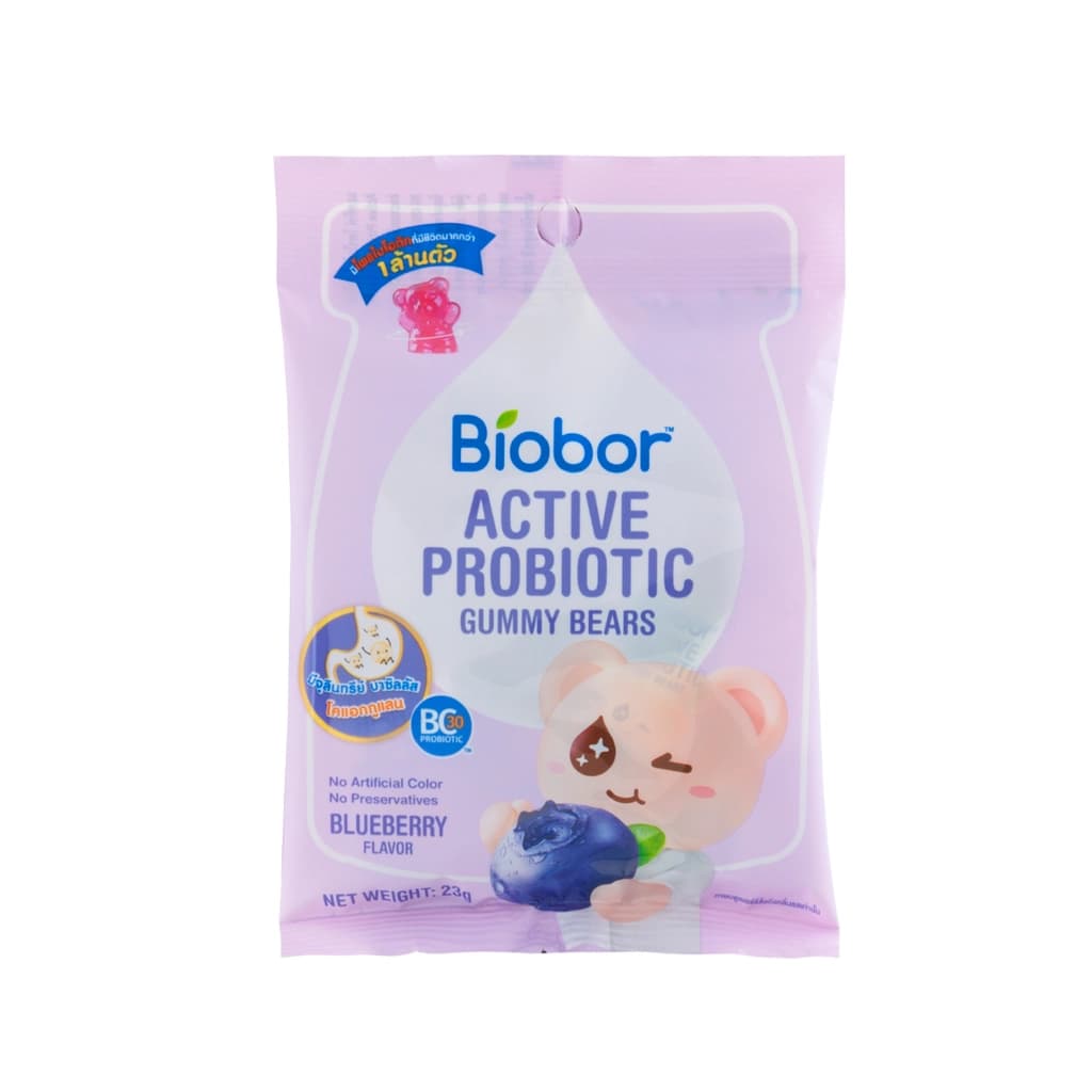 ไบโอบอร์ แอคทีฟ โพรไบโอติก กัมมี่ แบร์  บลูเบอร์รี่ เฟลเวอร์ (วุ้นเจลาตินสำเร็จรูปผสมโพรไบโอติก กลิ่นบลูเบอร์รี่) 23ก 1x8