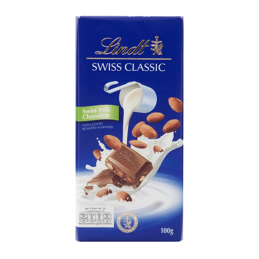 Lindt Swiss Classic Whole Almond Milk Chocolate 100G.
