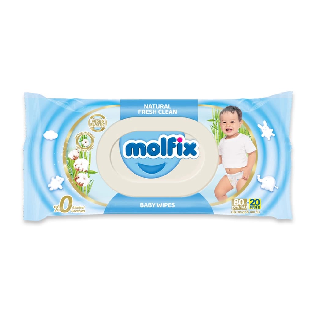 MOLFIX Natural Fresh Clean Baby Wipes 80+20 Sheets