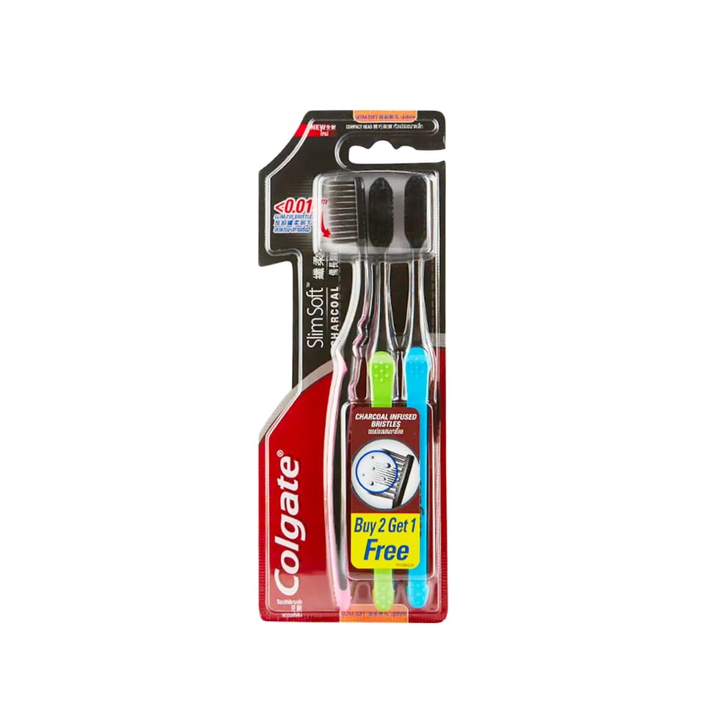 Colgate Slim Soft Charcoal Ultra Soft Toothbrush Pack 3