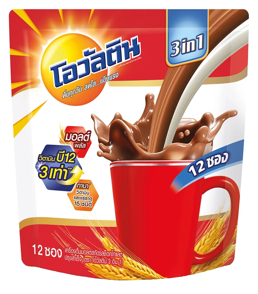 โอวัลติน เครื่องดื่มมอลต์รสช็อกโกแลตปรุงสำเร็จ 3อิน1 348ก. แพ็ค12