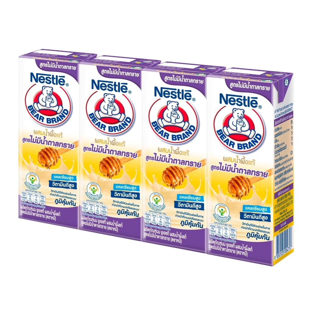 Bear Brand UHT Enriched Honey No Sugar 180ML. Pack 4