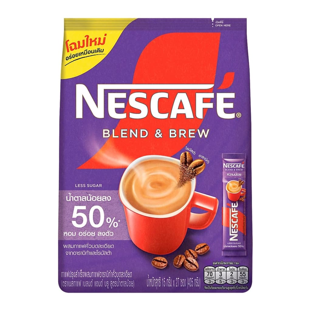 Nescafe Blend&Brew Instant Coffee Mix Less Sugar 19G. Pack 27 sachets