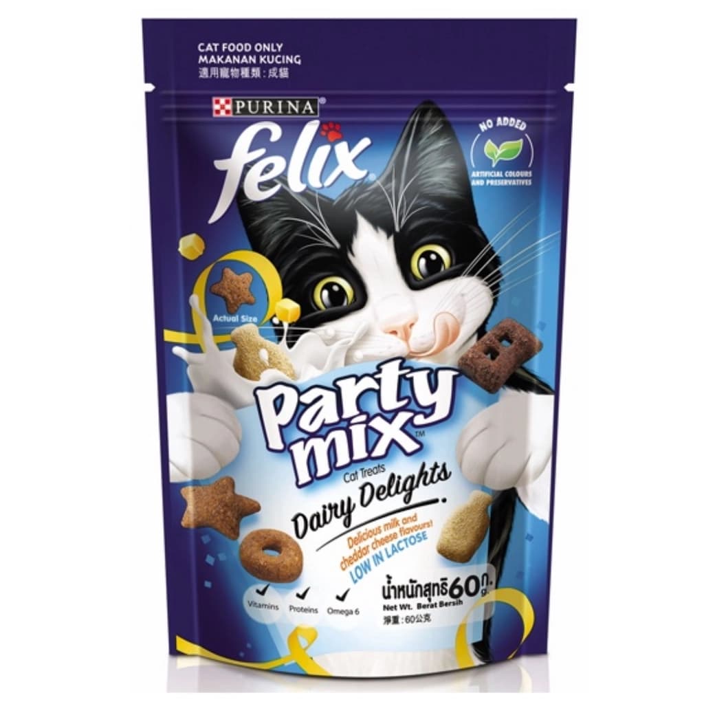 Felix Party Mix Snack Cat Milk Cheddar Cheese 60 G.