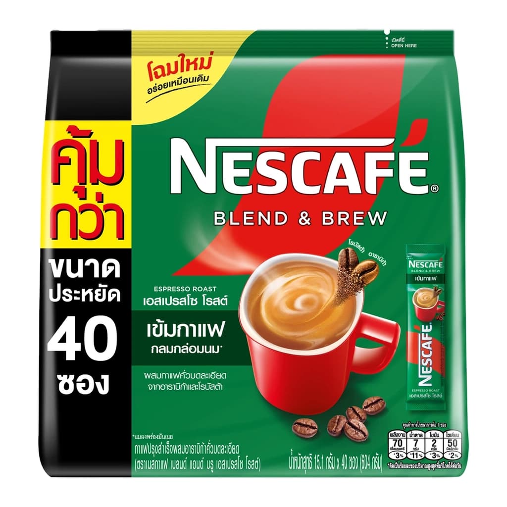เนสกาแฟ เบลนด์แอนด์บรูเอสเปรสโซโรสต์ กาแฟปรุงสำเร็จชนิดผง 15.1ก. แพ็ค 40
