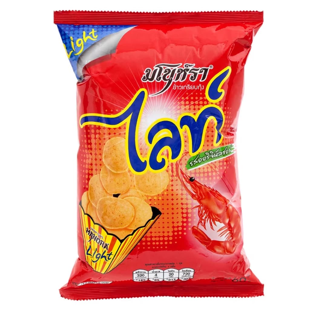 มโนห์รา ข้าวเกรียบกุ้งไลท์ออริจินัล 60G.