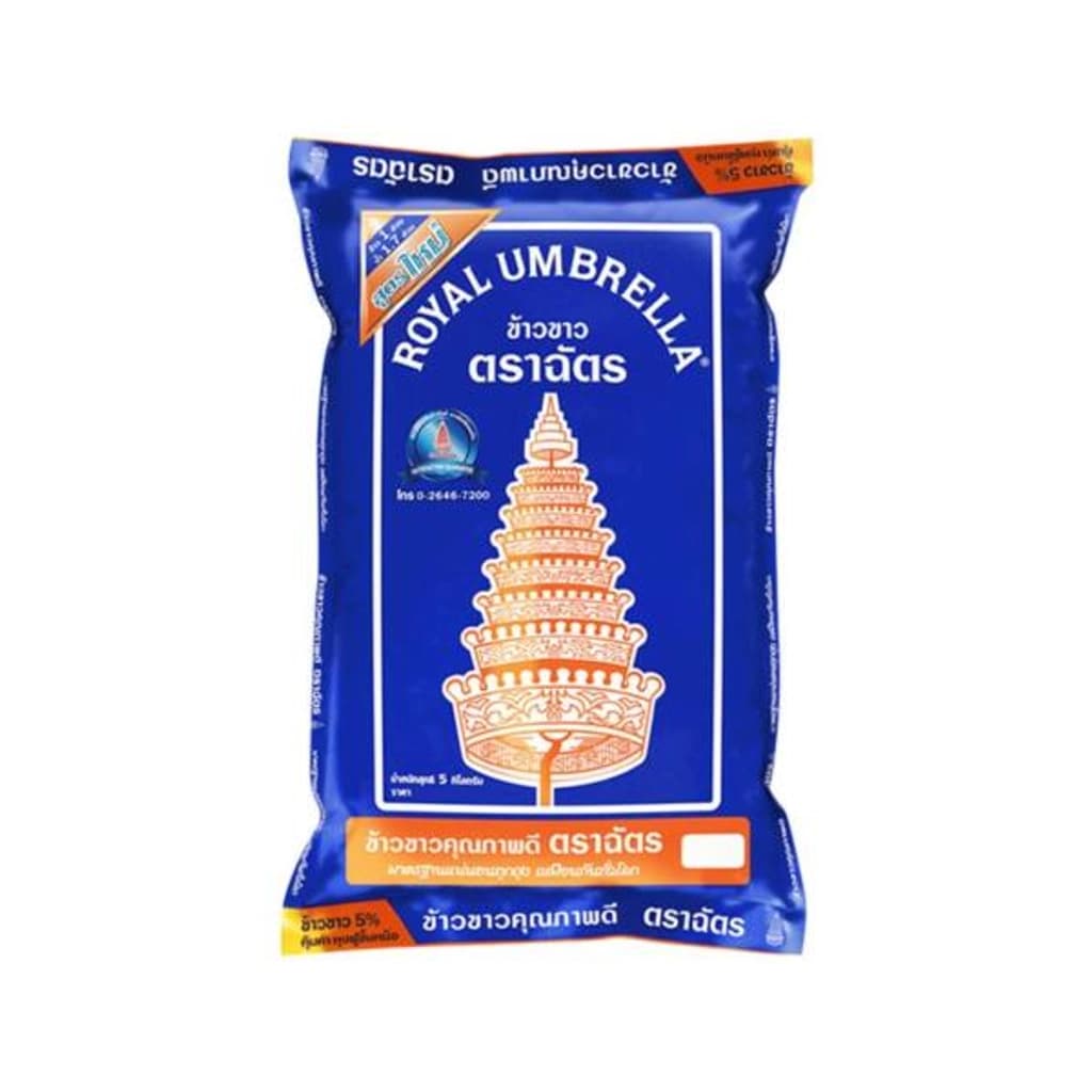 ตราฉัตร น้ำเงินข้าวขาวคัดพิเศษ5% 5KG.