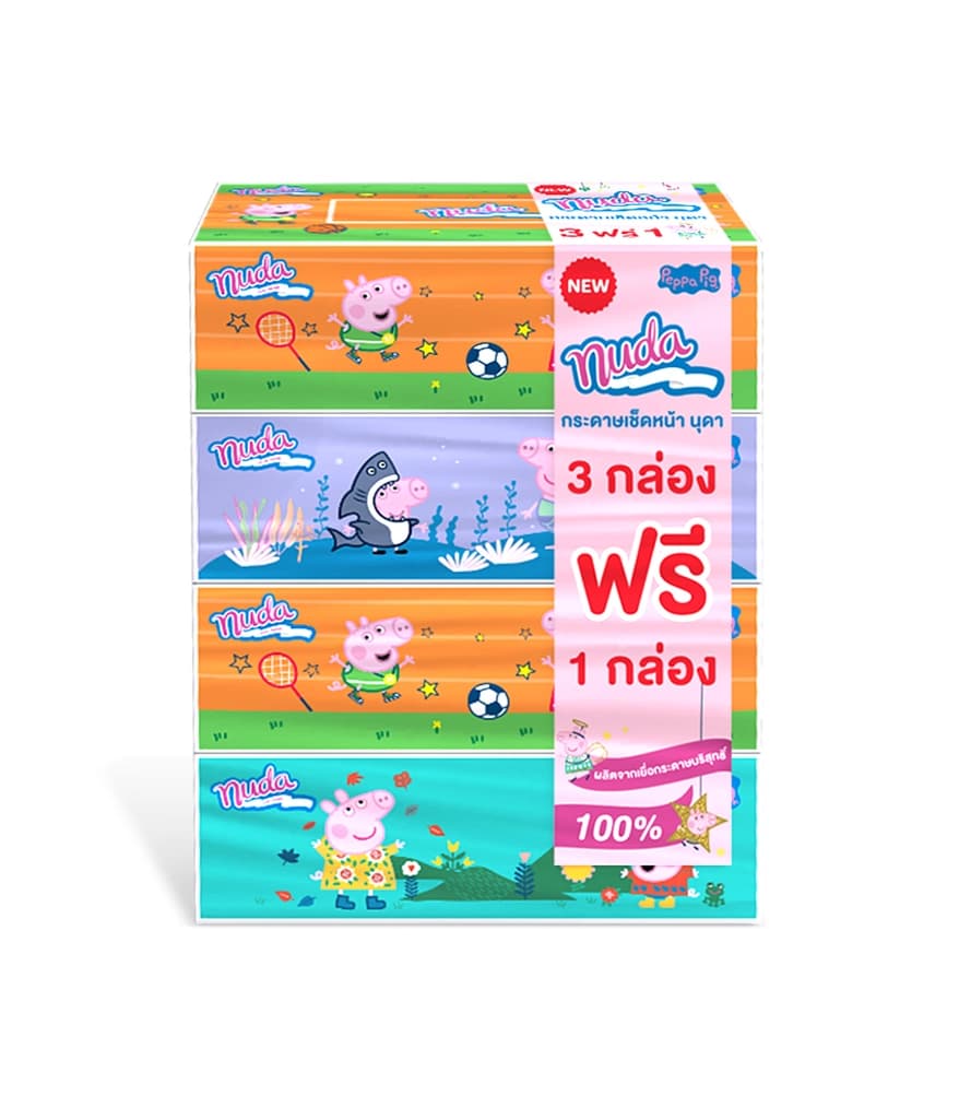 นุดา กระดาษเช็ดหน้า 130แผ่น รุ่น 3+1