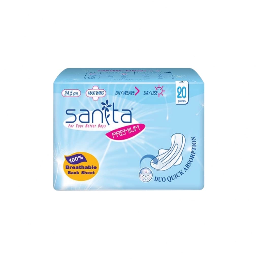 แซนนิต้า ผ้าอนามัยพรีเมี่ยมแม๊กซี่แห้ง 24.5ซม. 20ชิ้น