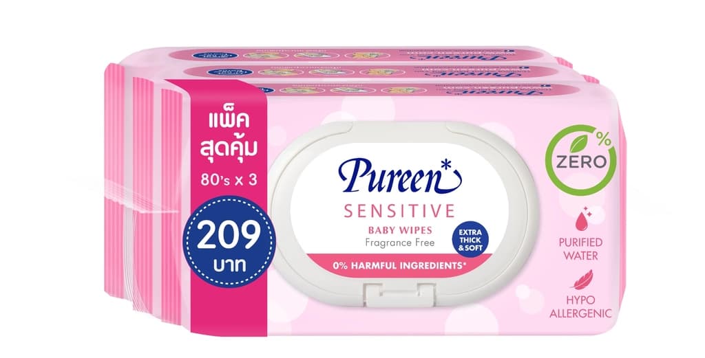 เพียวรีน ผ้าเช็ดทำความสะอาดผิวเด็กสูตรเซนส์ซิทีฟ 80แผ่น แพ็ค3