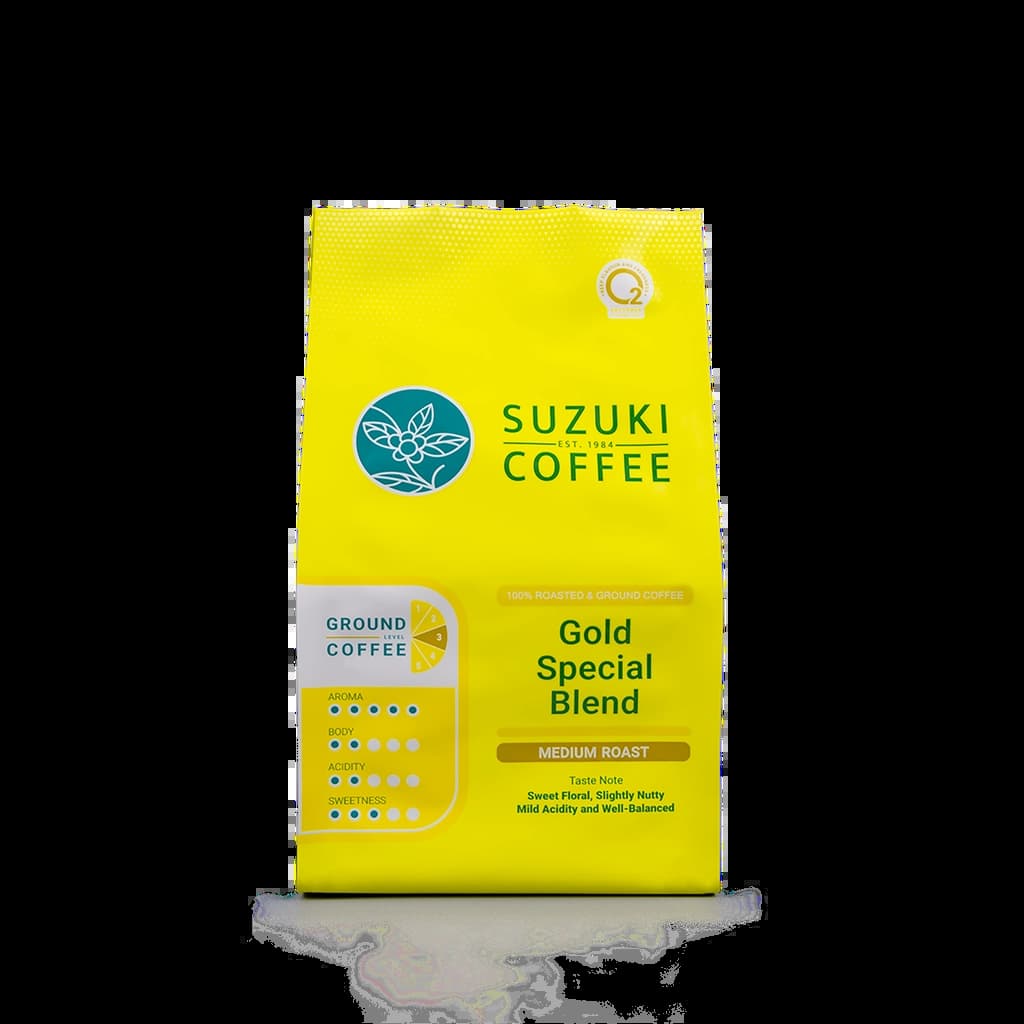 ซูซูกิ กาแฟสดอาราบิก้าและโรบัสต้า คั่วและบด สูตรโกลด์ สเปเชี่ยล เบลนด์ 250ก.