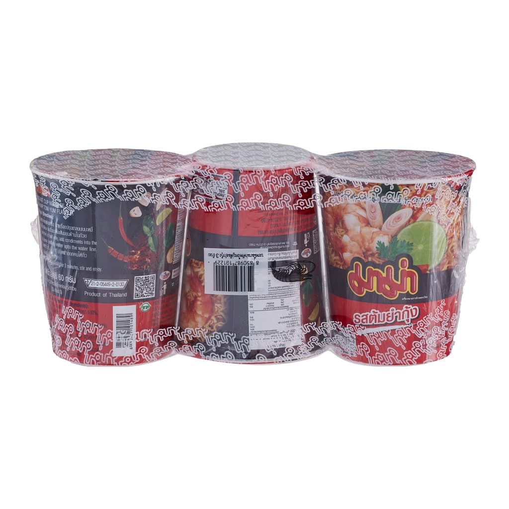 Mama Cup Instant Noodles Tom Yum Flavour 60G. Pack 3