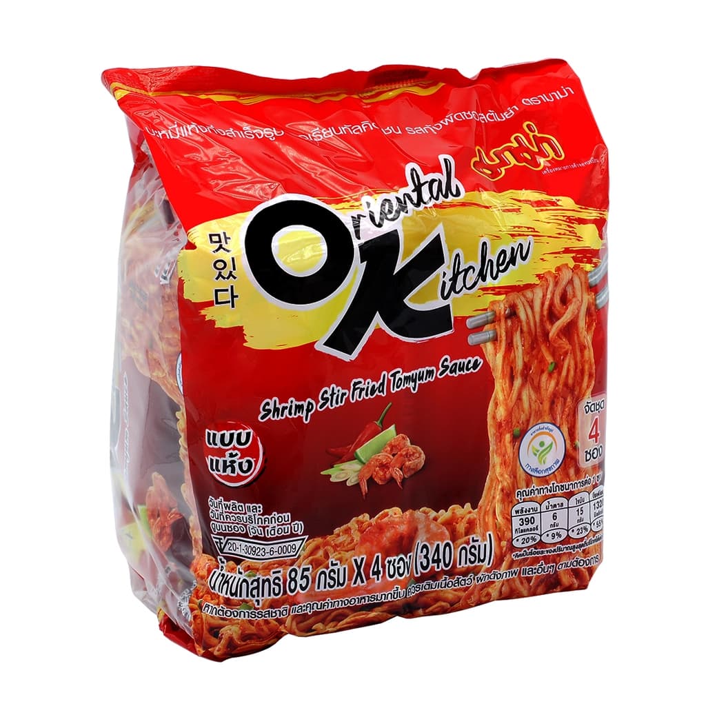 Mama Oriental Kitchen Dried Instant Noodles Shrimp Stir Fried Tom Yum Sauce Flavour 85G. Pack 4