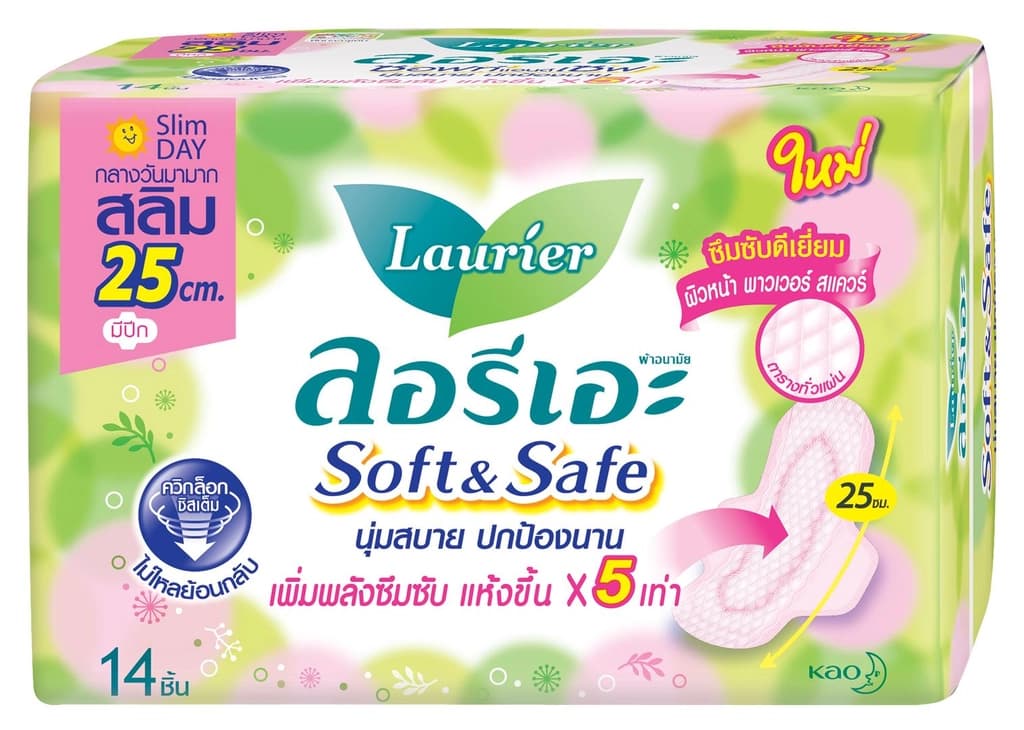 ลอรีเอะ ผ้าอนามัยซอฟท์แอนด์เซฟสลิมมีปีก25ซม. 14ชิ้น