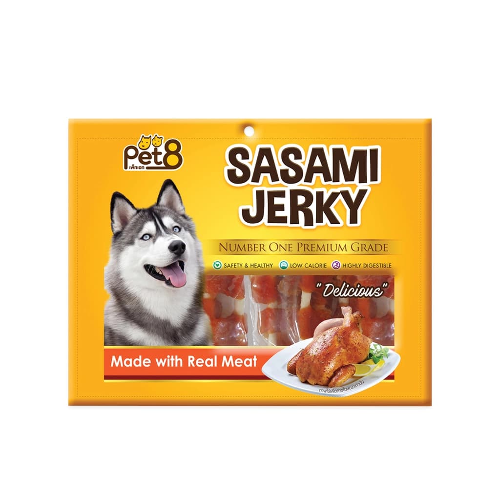 Pet8 Sasami Jerky Dog Snack Chicken Cover Wrap Rawhide Stick (5 in) 360G.