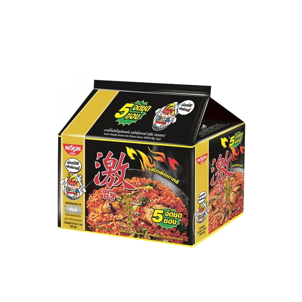 นิสชิน บะหมี่กึ่งสำเร็จรูปรสไก่เผ็ดเกาหลี 60ก. แพ็ค 5