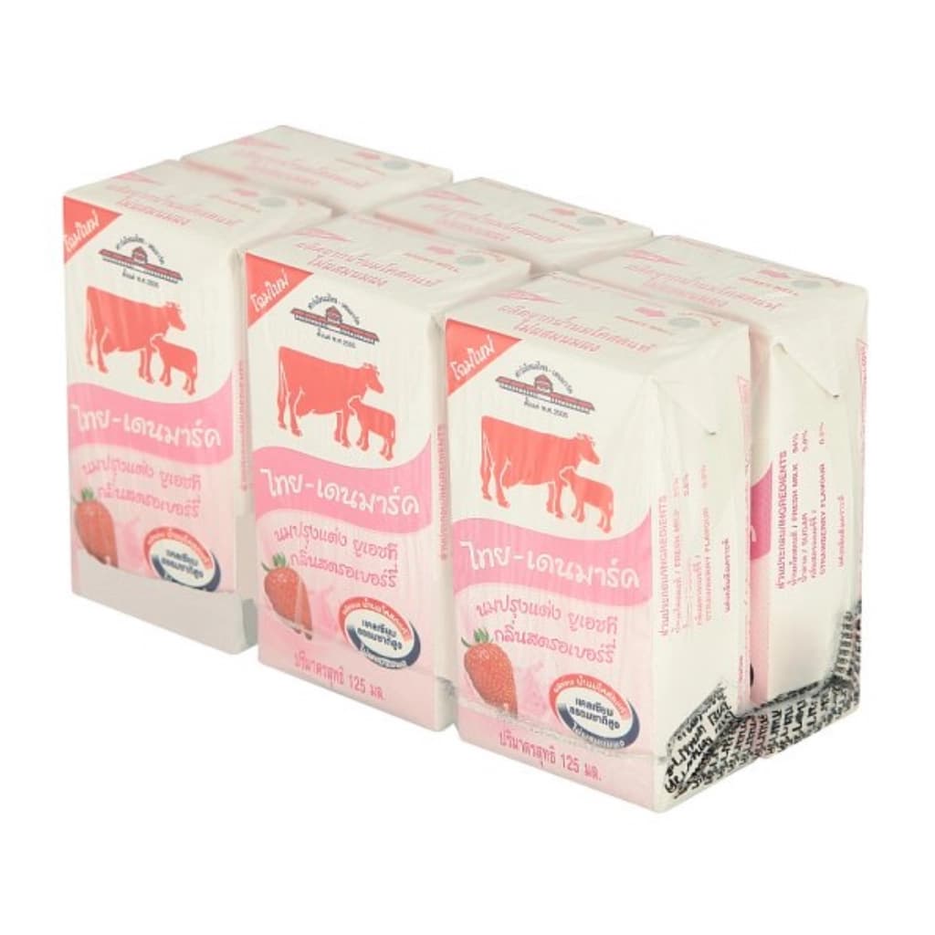 Thai-Denmark UHT Milk Strawberry Flavour 125ML. Pack 6