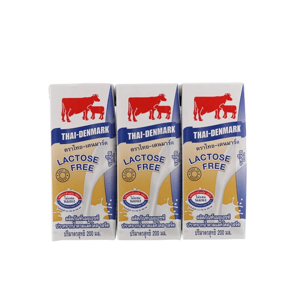 Thai Denmark Lactose Free UHT Milk Product Plain 200ML. Pack 3