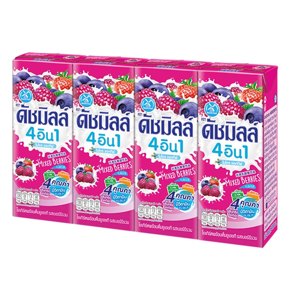 ดัชมิลล์ นมเปรี้ยวยูเอชทีรสเบอร์รี่รวม4ชนิด 180มล. แพ็ค 4