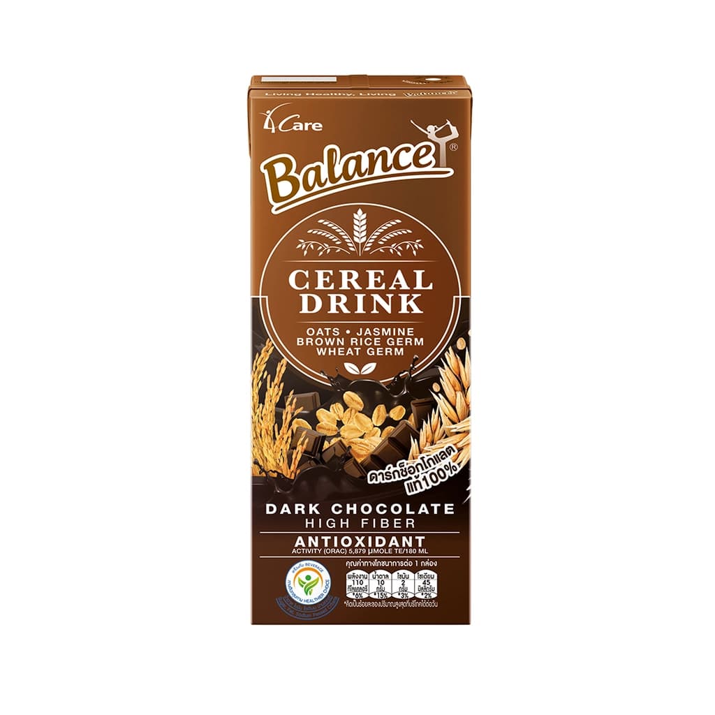 4 Care Balance Cereal Drink Dark Chocolate 180ML. Pack 3