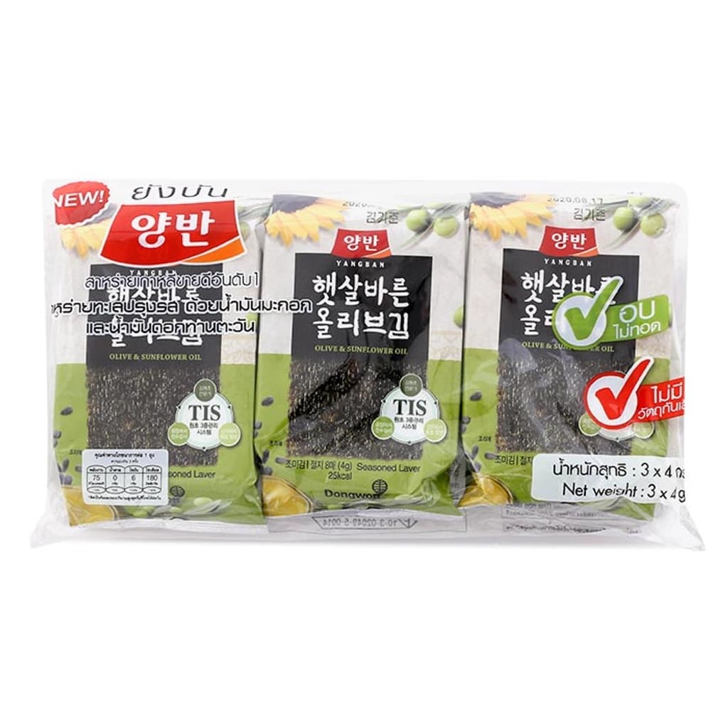 Yangban Seasoned Laver With Olive And Sunflower Oil 12G.