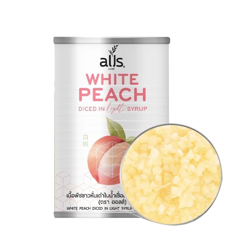 ALLS WHITE PEACH DICED IN SYRUP 850G.