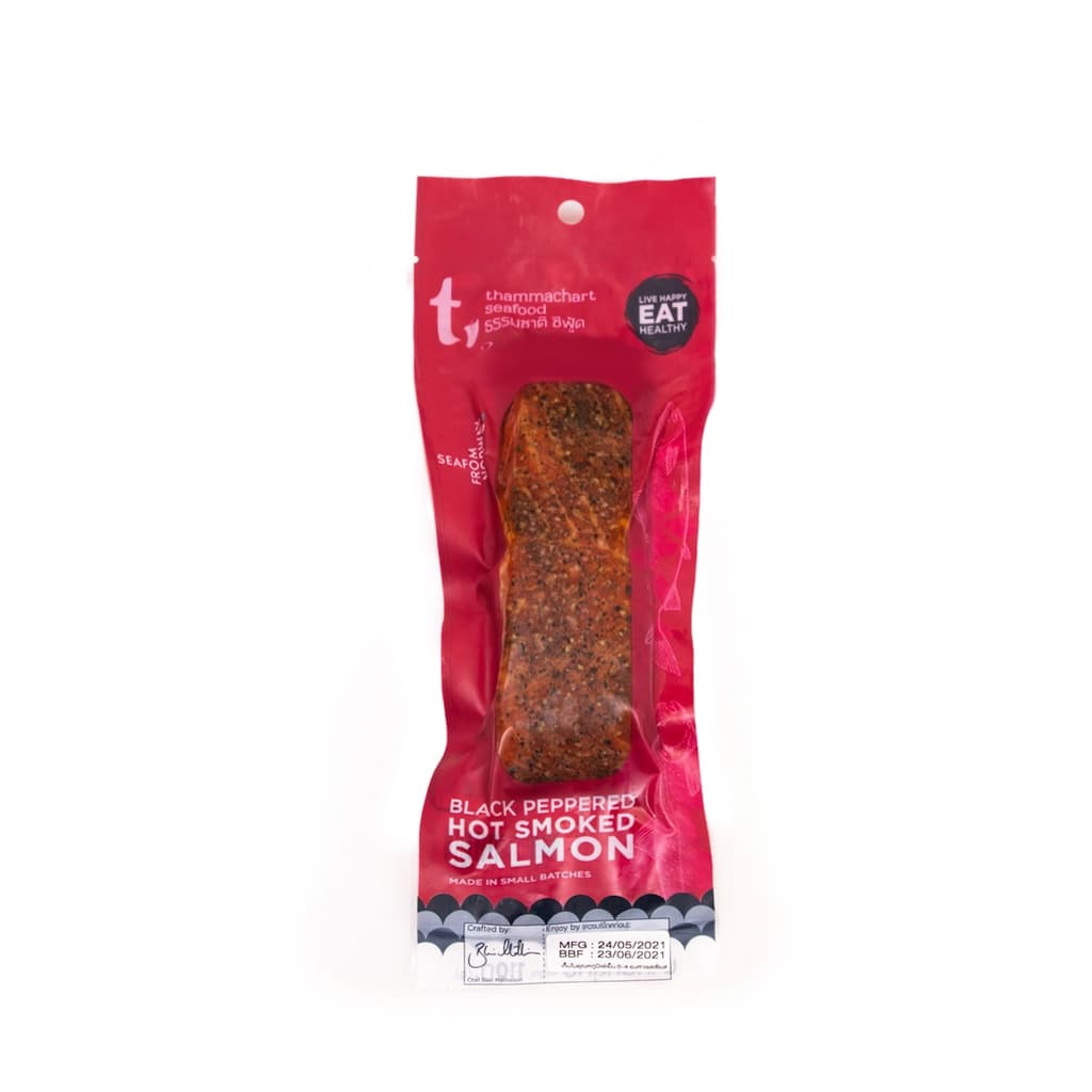 Thammachart Seafood Black Peppered Hot Smoked Salmon 110G.