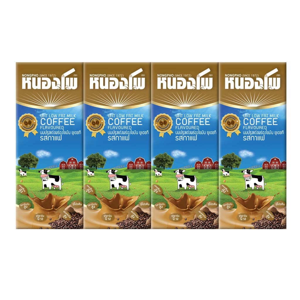 หนองโพ นมพร่องมันเนยยูเอชที รสกาแฟ 225มล. แพ็ค 4