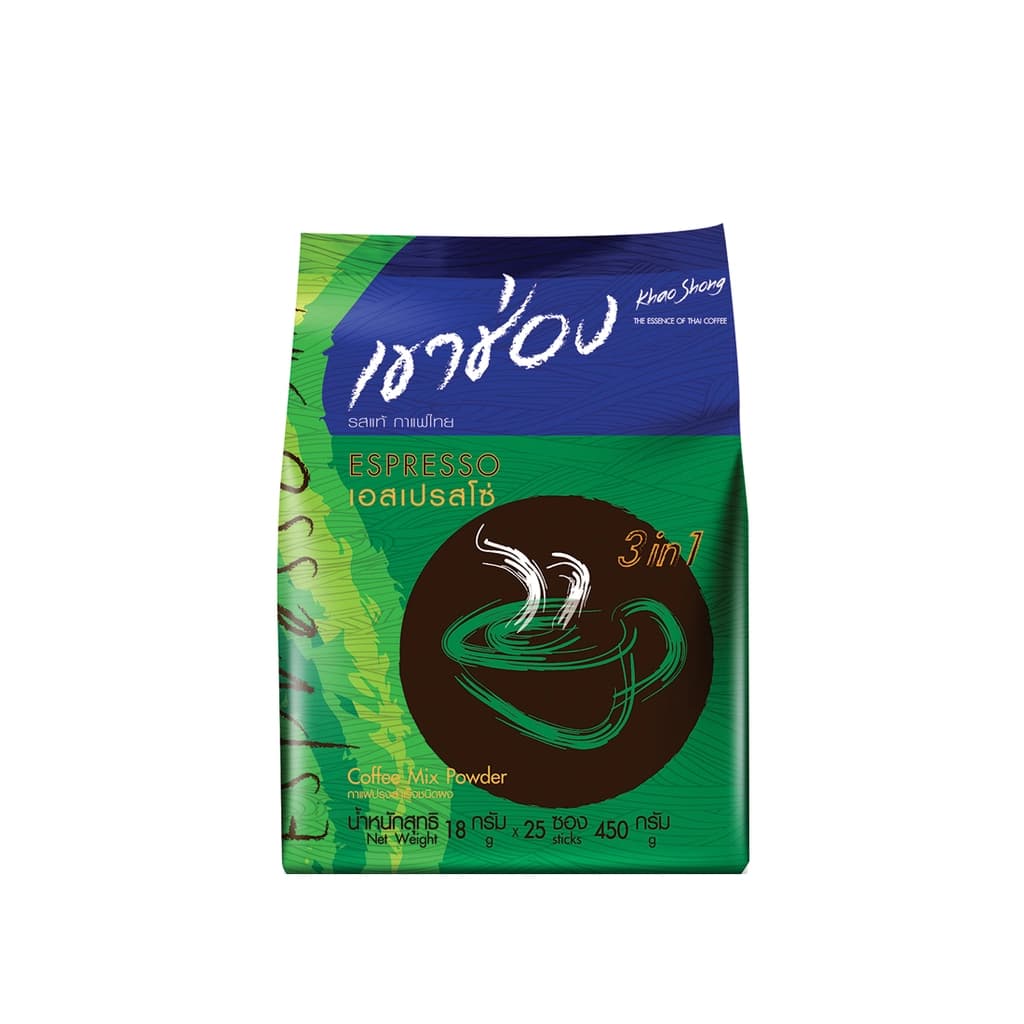 Khao Shong Espresso 3in1 Instant Coffee Mixed 18G. Pack 25 sachets