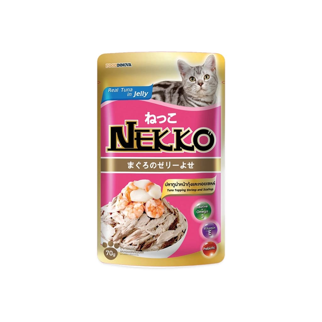 Nekko Tuna Topping Shrimp and Scallop in Jelly 70G.