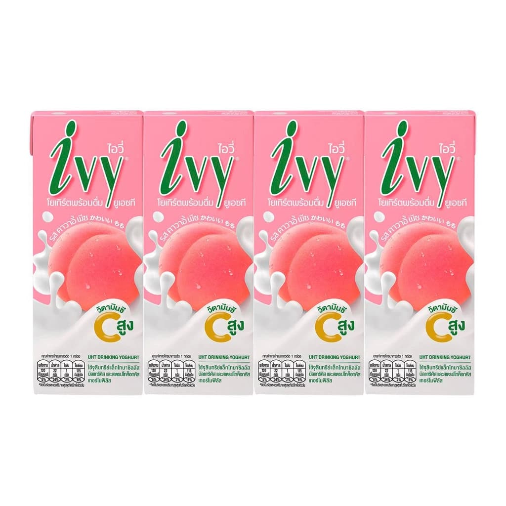IVY UHT Drinking Yoghurt Kawaii Peach Flavor 180ml. Pack4