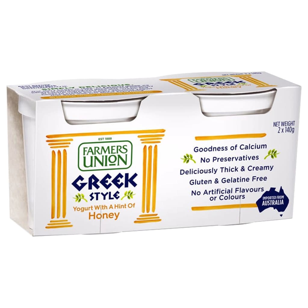 Farmers Union Natural Yogurt Greek Style with a Hint of Honey 140g. Pack 2