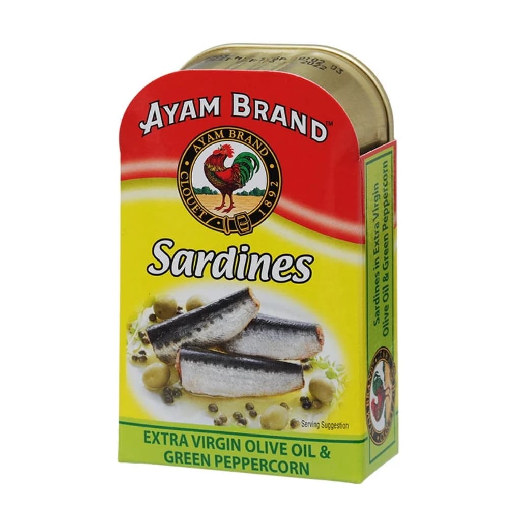 Ayam Sardines in Extra Virgin Olive Oil and Green Peppercorn 120G.