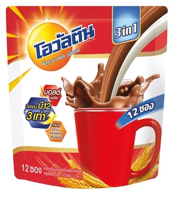 โอวัลติน เครื่องดื่มมอลต์รสช็อกโกแลตปรุงสำเร็จ 3อิน1 348ก. แพ็ค12