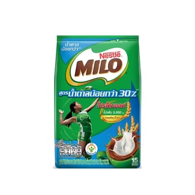 ไมโล เครื่องดื่มช็อกโกแลตมอลต์แอคทิฟโก 3อิน1 สูตรน้ำตาลน้อย 375ก. แพ็ค 15