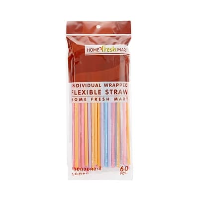 Home Fresh Mart Individual Wrapped Flexible Straw 60PCS.