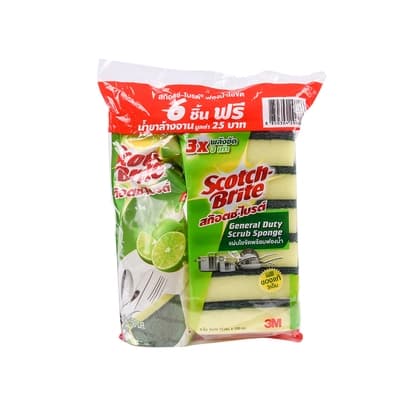 3M SB ฟองน้ำ3x4(6ชิ้น)+น้ำยาล้างจาน
