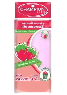 แชมเปี้ยน ถุงขยะแบบม้วนกลิ่นสตรอว์เบอร์รี่ 24x28นิ้ว 15ใบ