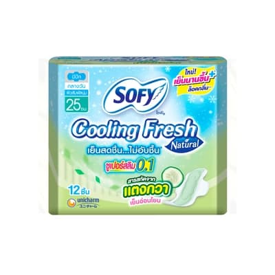 Sofy Sanitary Napkin Cooling Fresh Natural Super Slim 0.1 Wing 25CM. 12PCS.