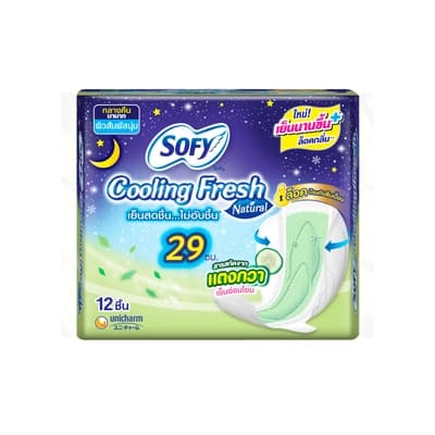 โซฟี ผ้าอนามัยคูลลิ่งเฟรชเนเชอรัลสำหรับกลางคืนมีปีก29ซม. 12ชิ้น