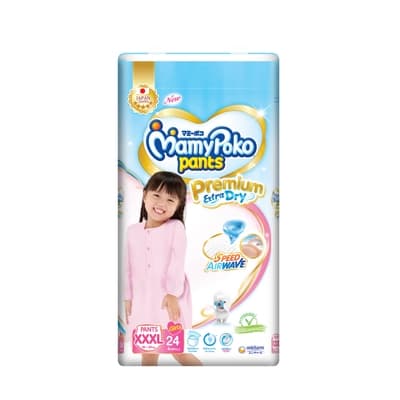 มามี่โพโค กางเกงผ้าอ้อมเด็กแพ้นท์ พรีเมียมเอ็กซ์ตร้าดราย หญิง ขนาด XXXL 24ชิ้น