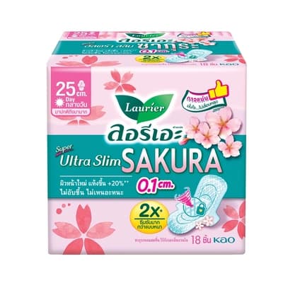 Laurier Sanitary Napkin Super Ultra Slim Sweet Sakura Wing 25CM. 18PCS.