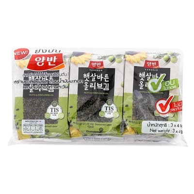 Yangban Seasoned Laver With Olive And Sunflower Oil 12G.