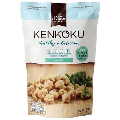 Kenkoku Snack Baked Soybean Snack Wasabi Flavor 45G.