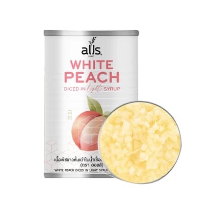 ALLS WHITE PEACH DICED IN SYRUP 850G.
